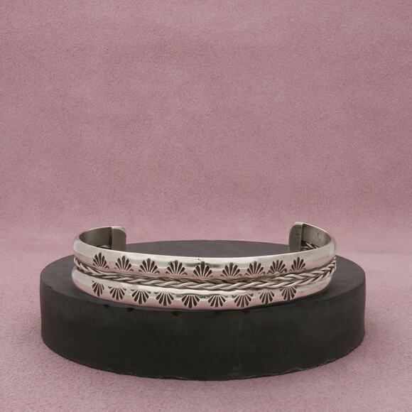 navajo sterling silver vintage stamped braided cuff bracelet size 7in - Picture 1 of 3